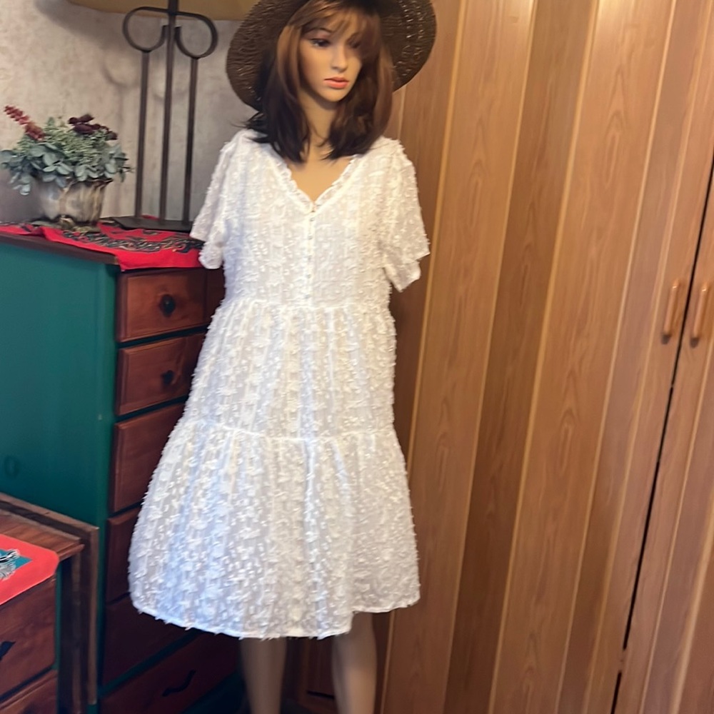 Solution Sz M boho white midi summer tiers dress